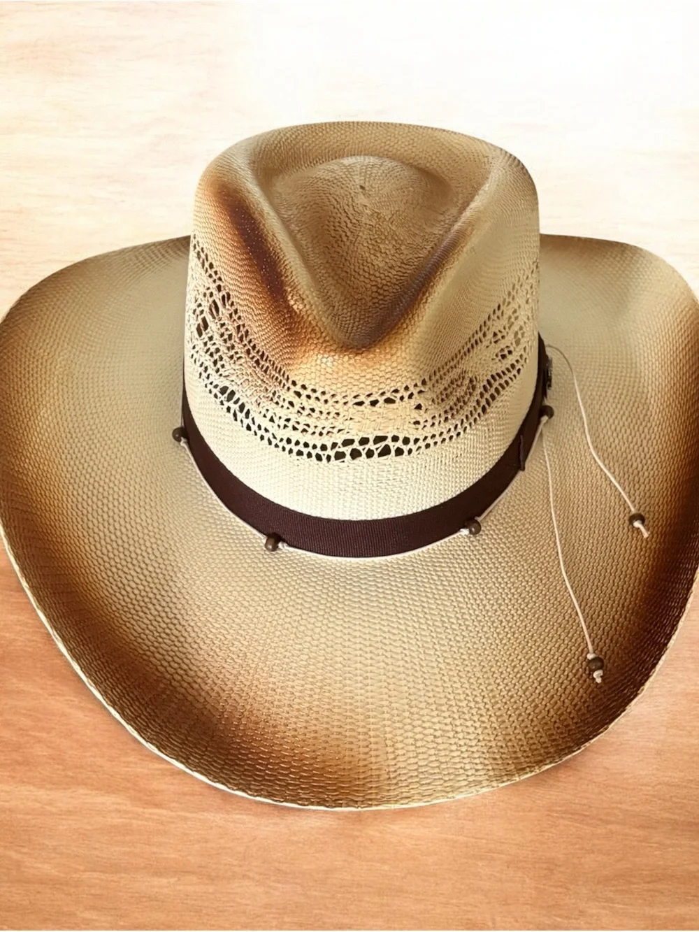 Unisex Straw Cowboy Hat with Brown Band - Natural. Charlie 1 horse.